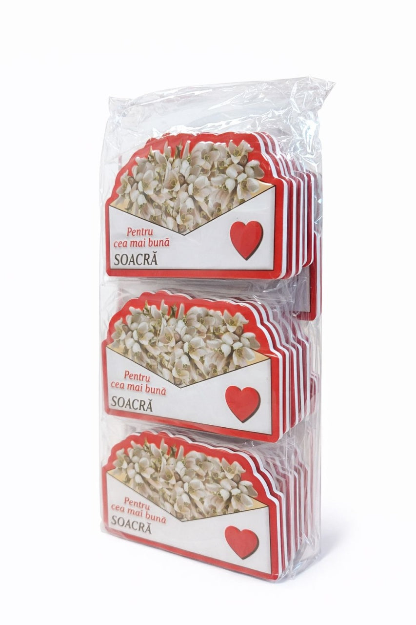 Magnet martisor cu mesaj Pentru cea mai buna soacra, cadou simbolic de primavara, 10x6cm
