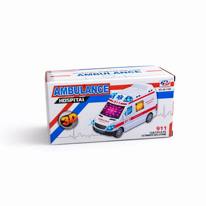 Masina ambulanta cu lumini 3D si sunet, jucarie interactiva, 17.5 cm