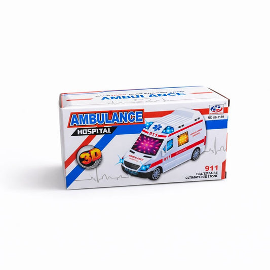 Masina ambulanta cu lumini 3D si sunet, jucarie interactiva, 17.5 cm