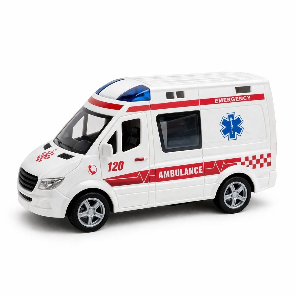 Masina ambulanta cu lumini sunet si fum, usi care se deschid, 21.5 cm