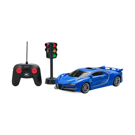 Mașină de curse albastră RC cu telecomandă și semafor, muzică și lumini, 1:16, 27 cm