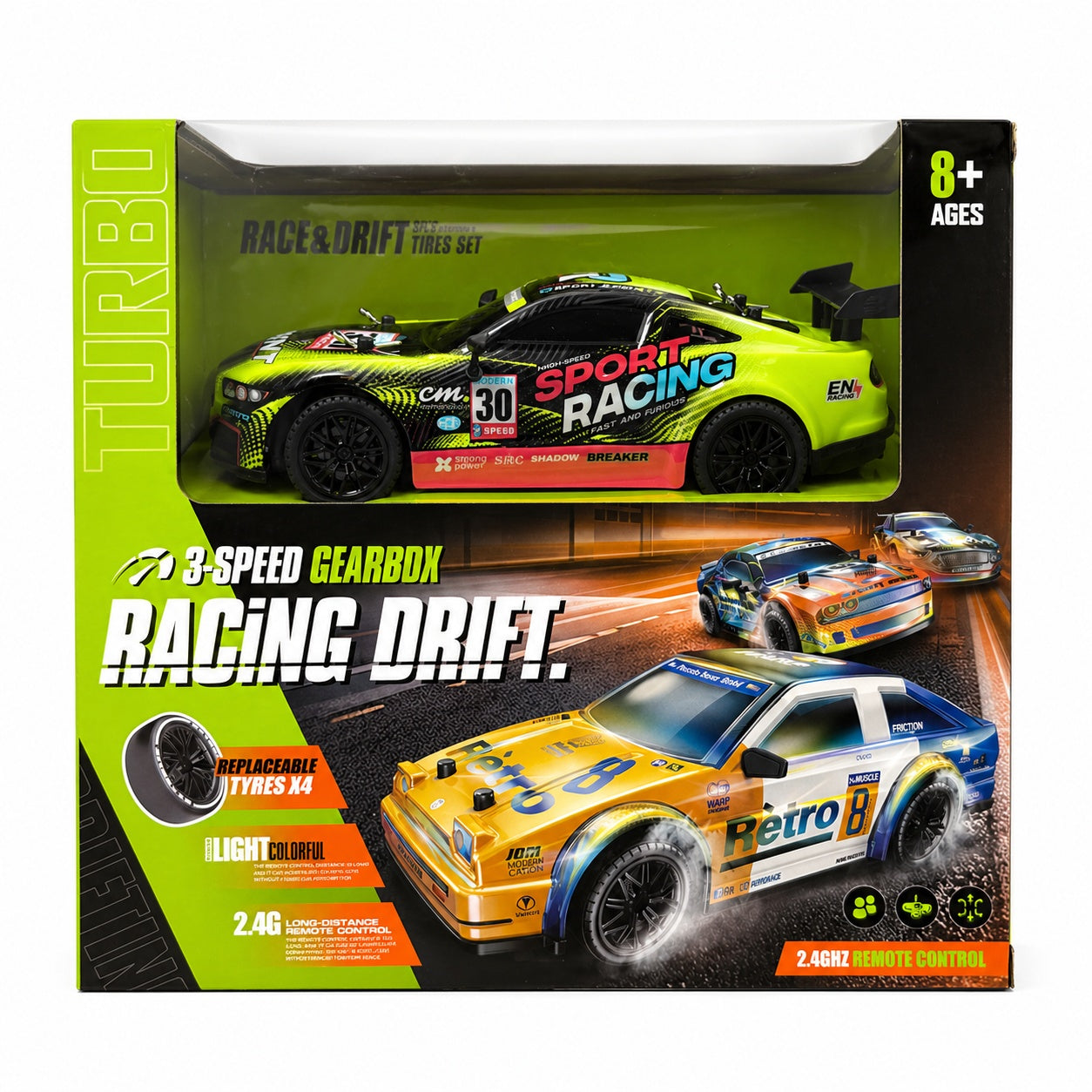 Mașină de curse cu telecomandă, frecvență 2,4G, funcție drift, baterie 3,7V, 23x21x11 cm