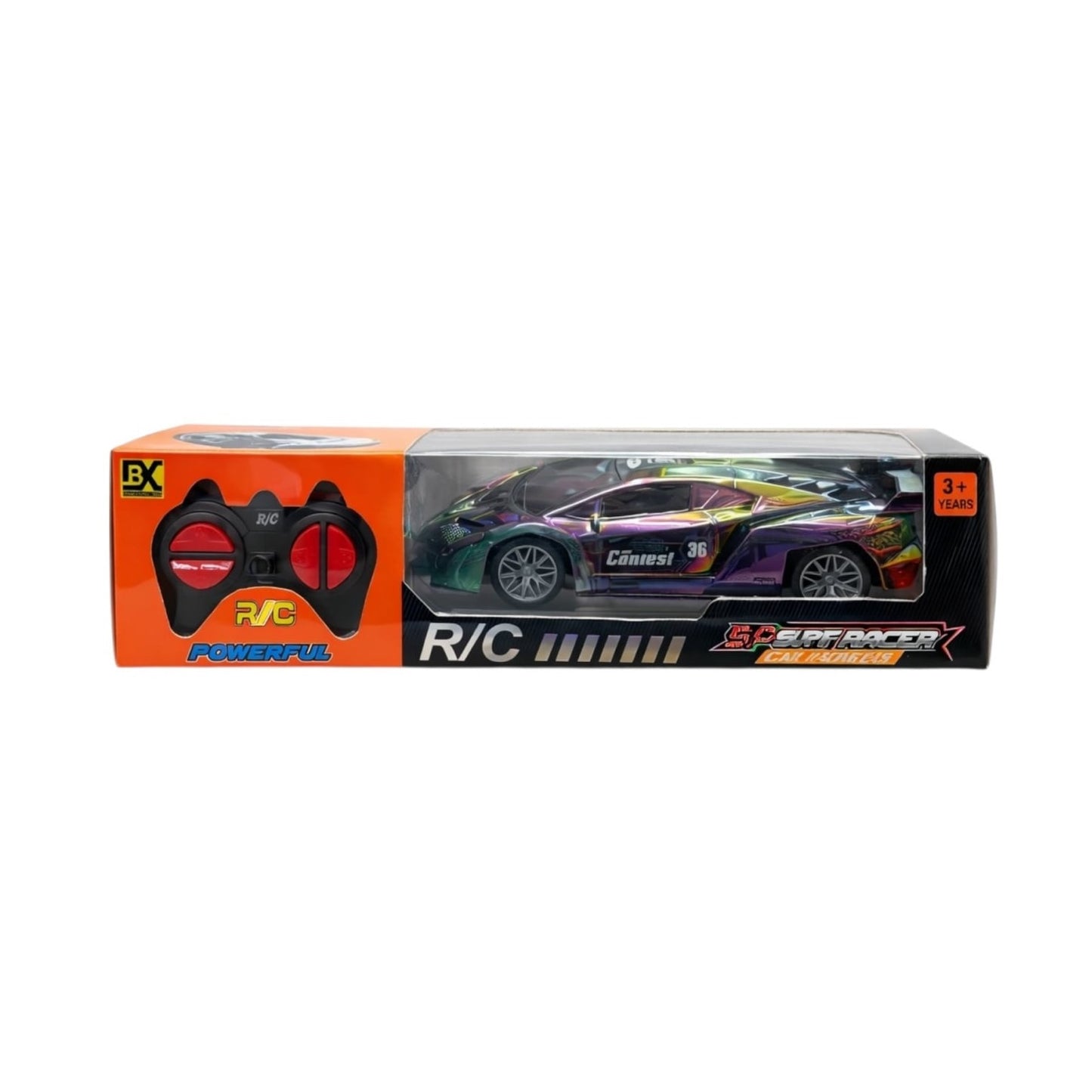 Mașină de curse cu telecomandă, model sport, din plastic, 32x8x9 cm, compatibilă 3+