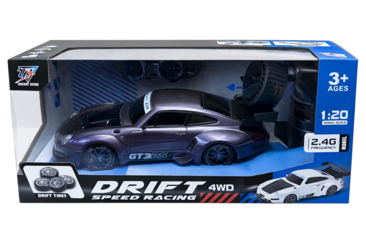Mașină de curse metalică cu radio control, mov, 1:20, direcție stânga-dreapta, frecvență 2.4 GHz