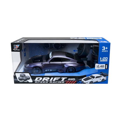 Mașină de curse metalică cu radio control, mov, 1:20, direcție stânga-dreapta, frecvență 2.4 GHz