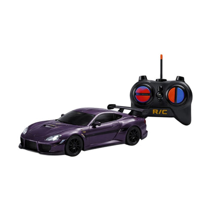 Mașină de curse mov cu telecomandă, din plastic, 25 cm, frecvență 2,4 GHz, cu acumulator și accesorii