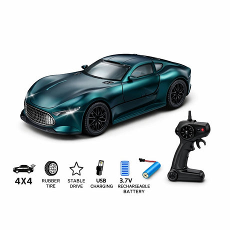 Mașină de curse teleghidată verde închis cu acumulator 3,7V, telecomandă 2,4G