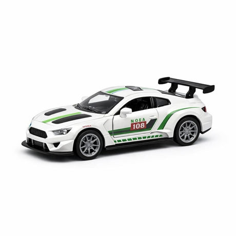 Mașină de jucărie sport albă din metal cu uși detașabile și design realist, 14 cm