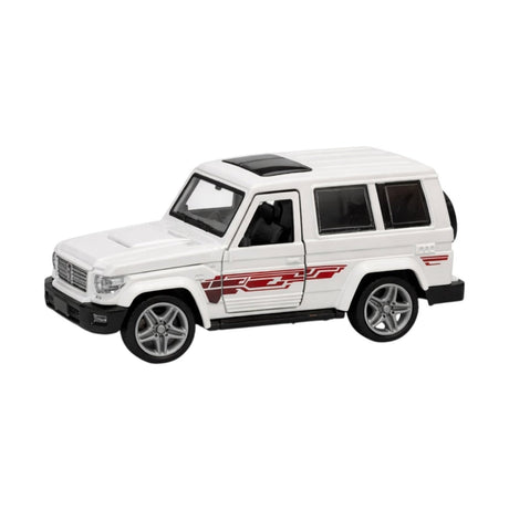 Mașină de jucărie SUV albă din metal, uși deschise, 14 cm