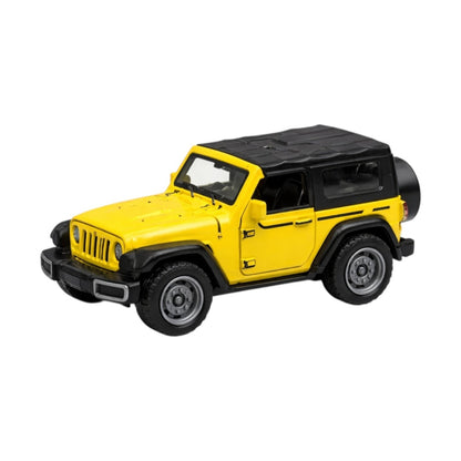 Mașină de teren metalică galbenă cu uși mobile, dimensiuni 14x5,5x6,5 cm