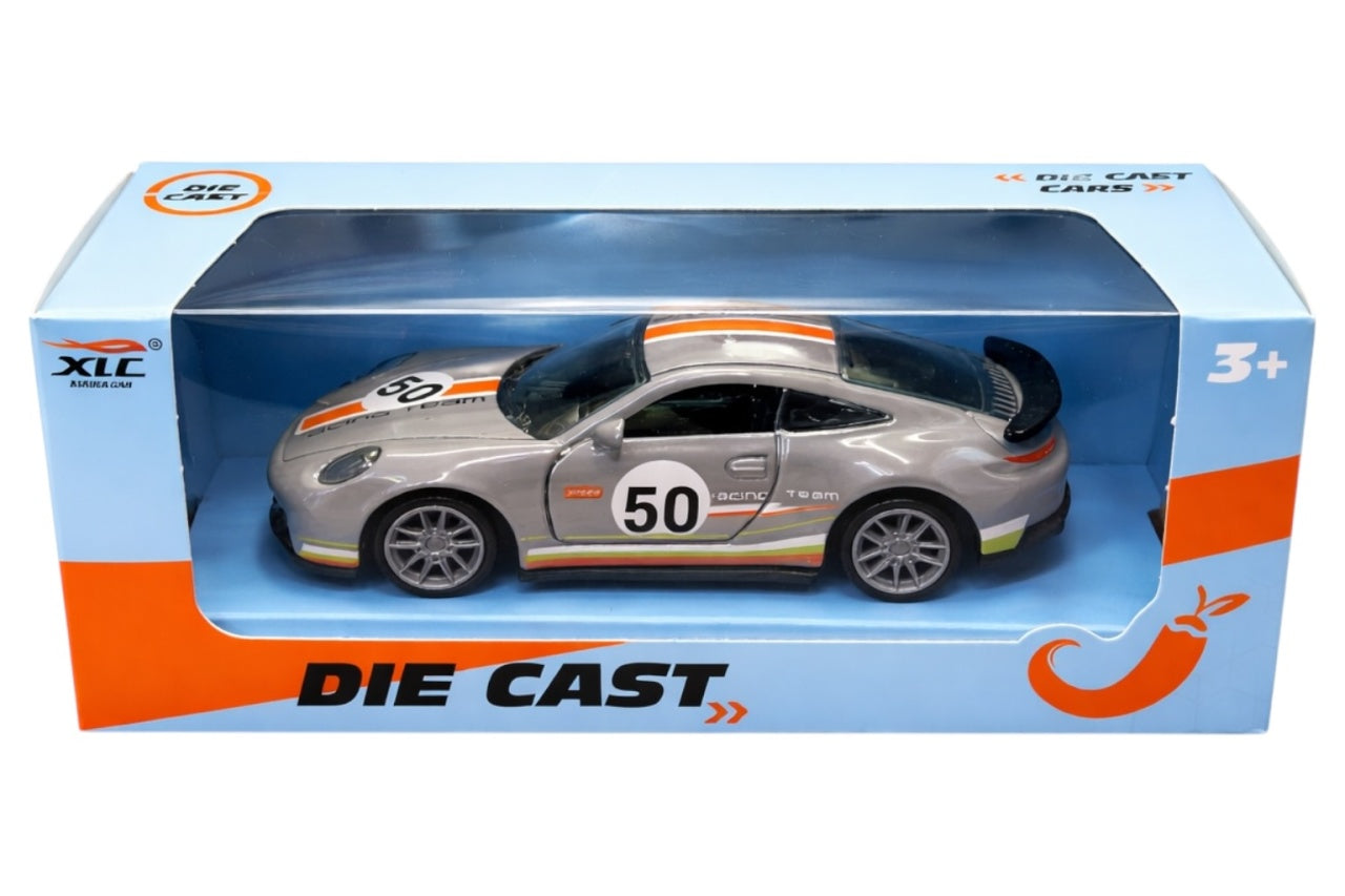 Mașină jucărie din metal cu uși deschise, design sportiv, 14 cm, gri