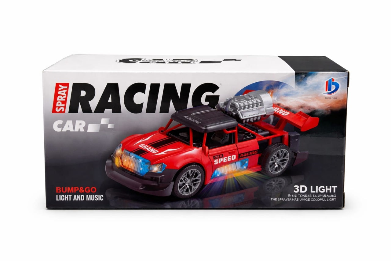 Masina jucarie racing rosie cu lumini si fum, bump & go, 21x10.5 cm