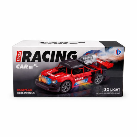 Masina jucarie racing rosie cu lumini si fum, bump & go, 21x10.5 cm