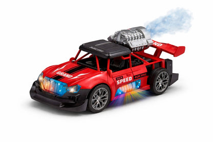 Masina jucarie racing rosie cu lumini si fum, bump & go, 21x10.5 cm