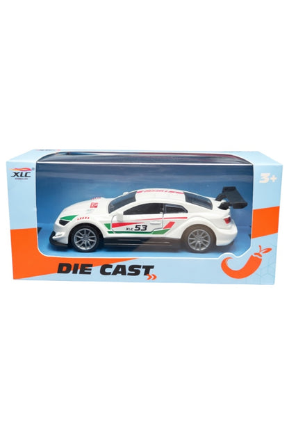 Mașină metalică albă cu uși care se deschid, model sport, din aliaj, 14x6,5x5,5 cm