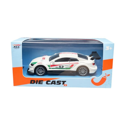 Mașină metalică albă cu uși care se deschid, model sport, din aliaj, 14x6,5x5,5 cm