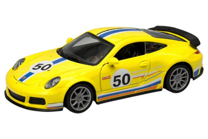 Mașină metalică die-cast galbenă cu uși care se deschid, model 50, 14 cm