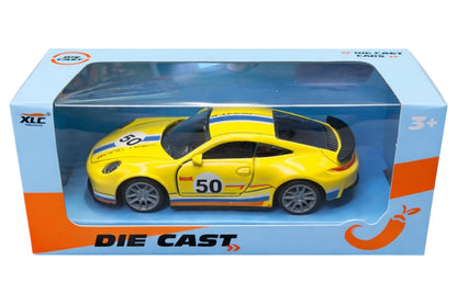 Mașină metalică die-cast galbenă cu uși care se deschid, model 50, 14 cm