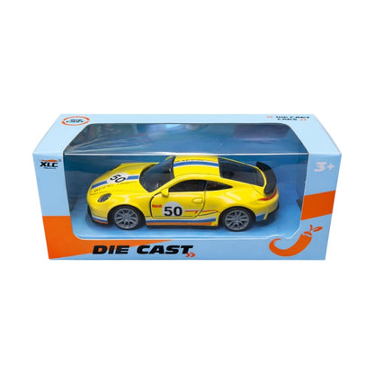 Mașină metalică die-cast galbenă cu uși care se deschid, model 50, 14 cm