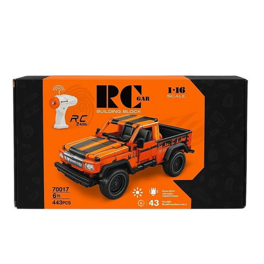 Masina off-road RC din caramizi de construit, pick-up portocaliu 1:16, 443 piese