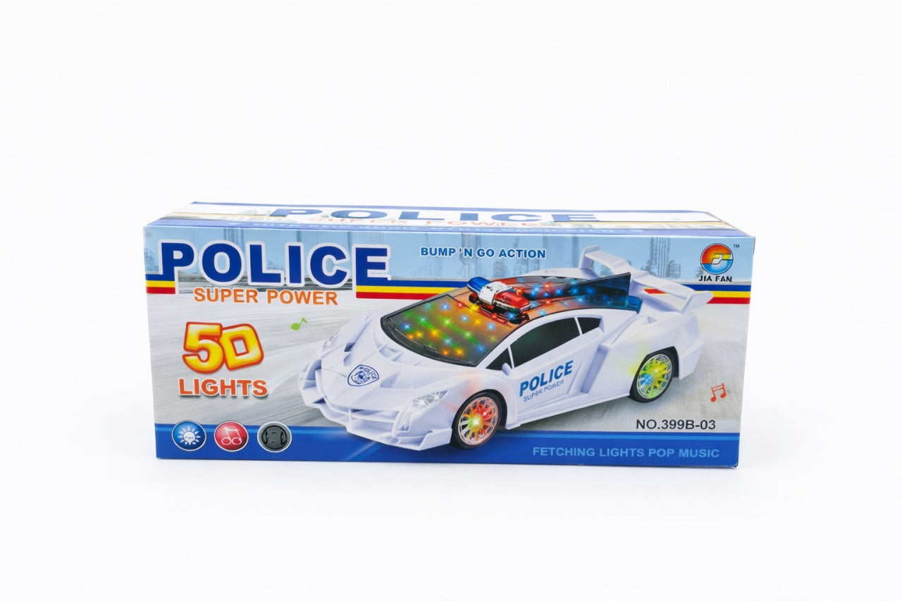 Masina politie cu lumini 5D si sunet, jucarie copii, bump and go, 23 x 10 cm