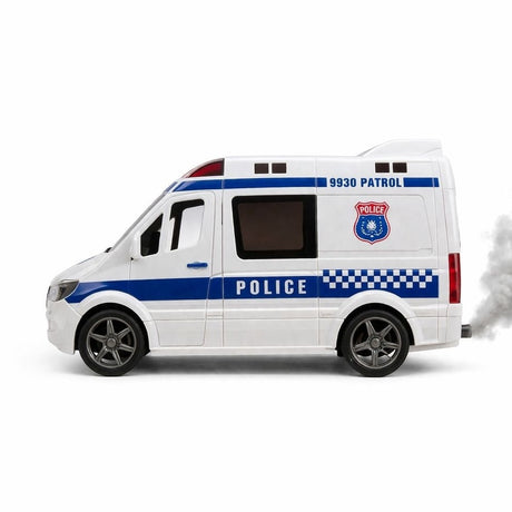 Masina politie cu sunet lumini si efect fum, model duba, 21.5 cm