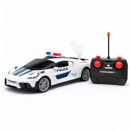 Masina politie cu telecomanda, lumini sunet fum, acumulator, alba