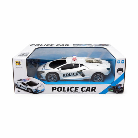 Masina politie RC alba cu usi si capota deschidere, lumini sunet, 2.4GHz, acumulator