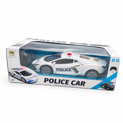 Masina politie RC alba cu usi si capota deschidere, lumini sunet, 2.4GHz, acumulator