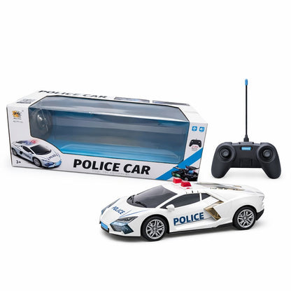 Masina politie RC alba cu usi si capota deschidere, lumini sunet, 2.4GHz, acumulator