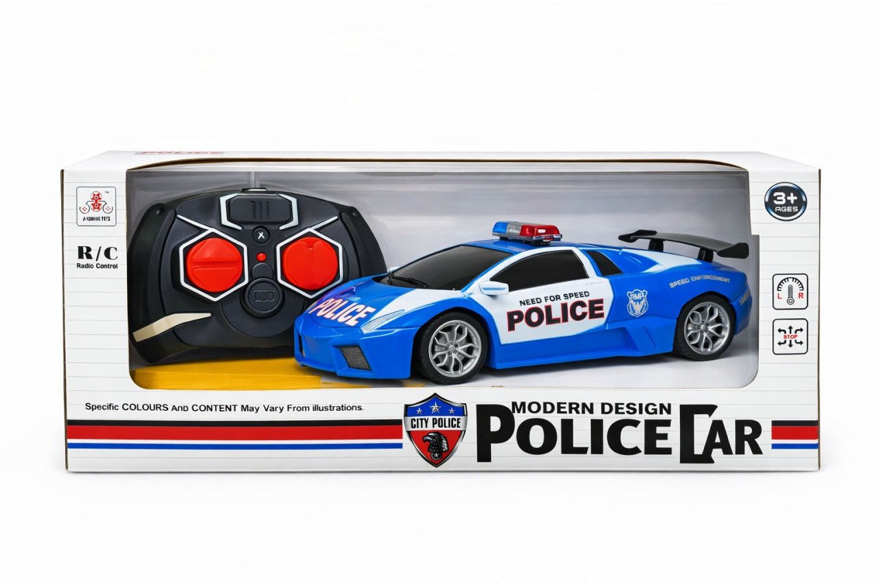 Masina politie RC sport cu telecomanda, lumini, design modern, albastru 27x10 cm