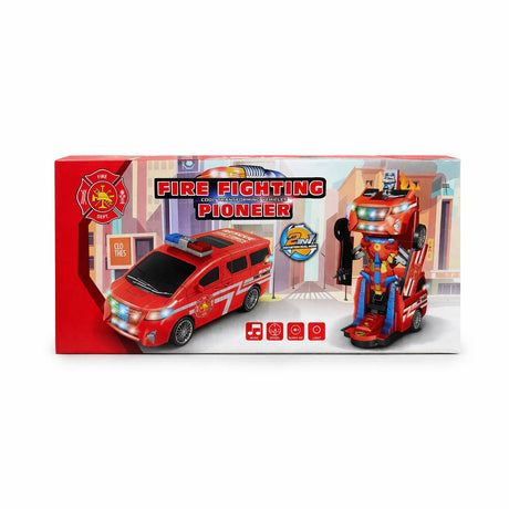 Masina pompieri transformabila 2 in 1 cu robot, lumini si sunete, rosie, 21.5x10.5 cm