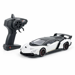 Masina RC metalica sport alba 1:24 cu telecomanda, usi functionale si acumulator