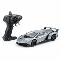Masina RC metalica sport gri 1:24 cu telecomanda, usi functionale si acumulator