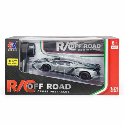Masina RC metalica sport gri 1:24 cu telecomanda, usi functionale si acumulator