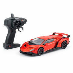 Masina RC metalica sport rosie 1:24 cu telecomanda, usi functionale si acumulator