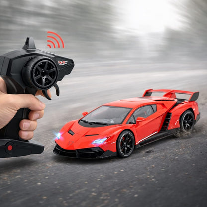 Masina RC metalica sport rosie 1:24 cu telecomanda, usi functionale si acumulator