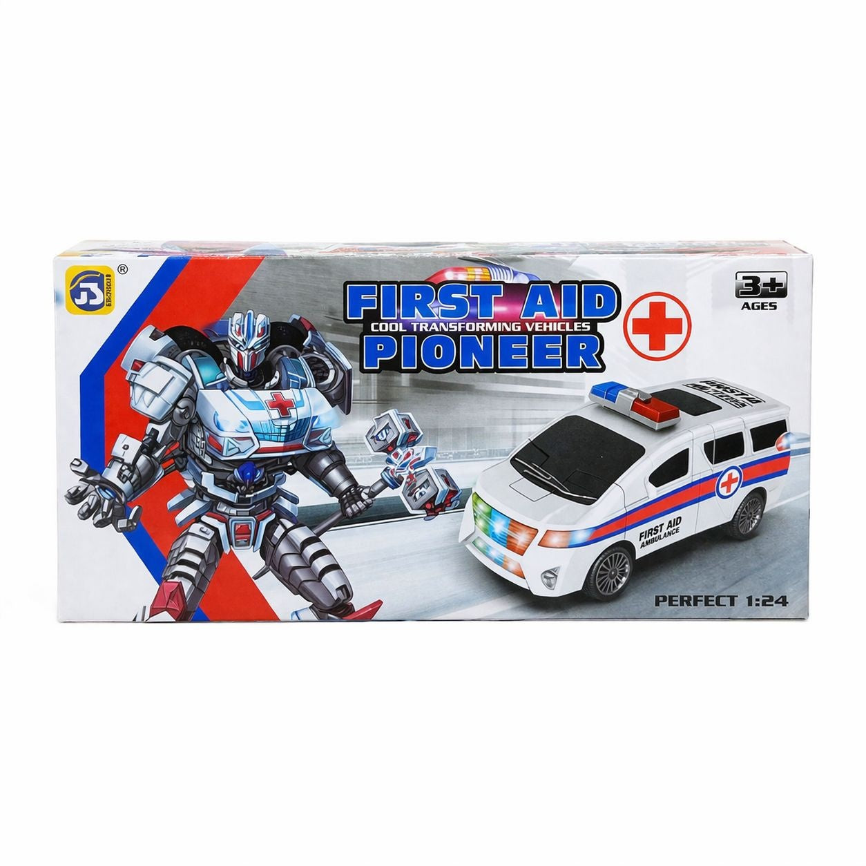 Masinuta ambulanta transformabila in robot, jucarie 2 in 1 cu lumini si sunete, 22cm