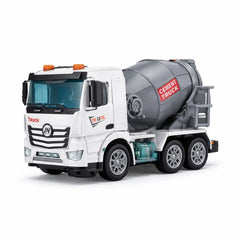Masinuta betoniera electrica copii 1:20, alb, lumini si sunete, bump & go, 22x12 cm