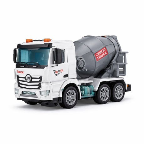 Masinuta betoniera electrica copii 1:20, alb, lumini si sunete, bump & go, 22x12 cm
