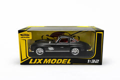 Masinuta clasica coupe aliaj metalic scara 1:32, neagra lucioasa, interior rosu, 2 usi functionale
