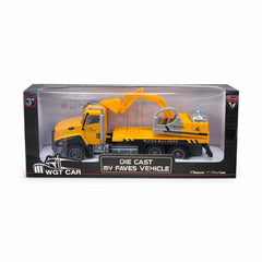 Masinuta constructii cu macara, model metalic die-cast, 26.5 cm, functie pull back,
