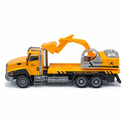 Masinuta constructii cu macara, model metalic die-cast, 26.5 cm, functie pull back,