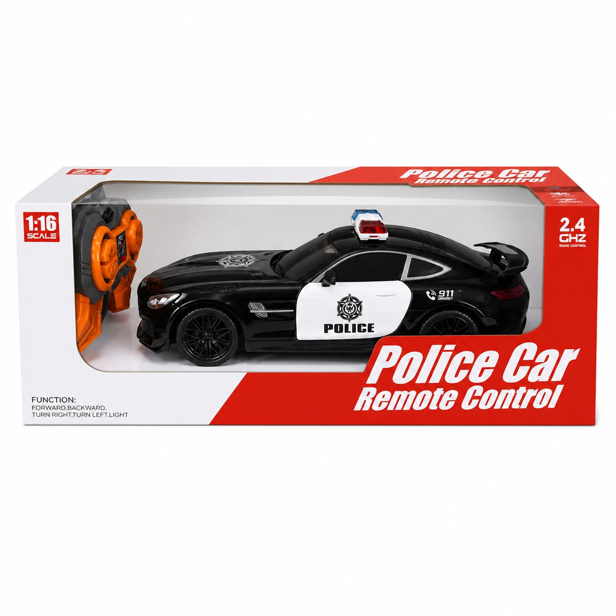 Mașinuță de Poliție cu Telecomandă 1:16, Plastic, Lumini, 26 cm