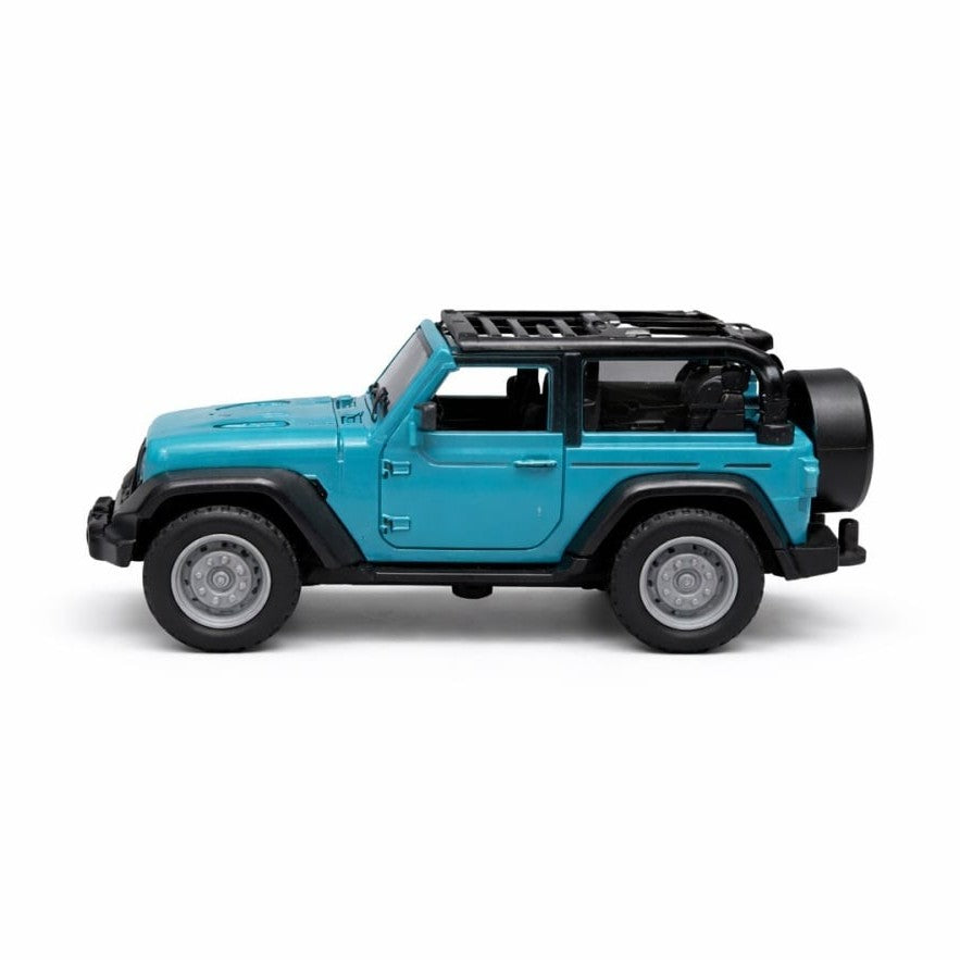 Mașinuță die-cast Jeep Wrangler albastru, model realist din aliaj, pentru colecționari și copii