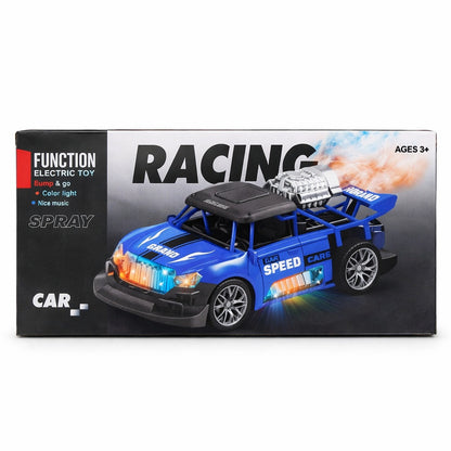 Masinuta electrica racing albastra cu efect fum, lumini si sunete, bump & go, 21x10,5 cm