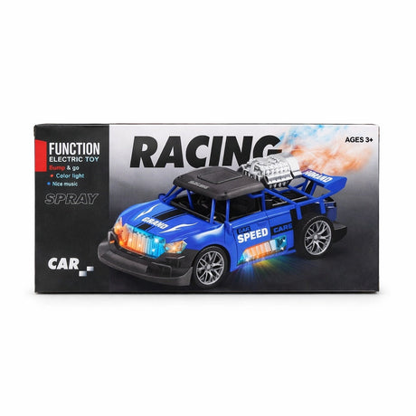 Masinuta electrica racing albastra cu efect fum, lumini si sunete, bump & go, 21x10,5 cm