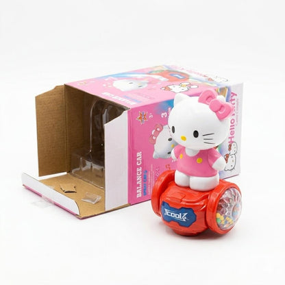 Mașinuță jucărie Hello Kitty din plastic, cu mecanism de învârtire, diverse culori