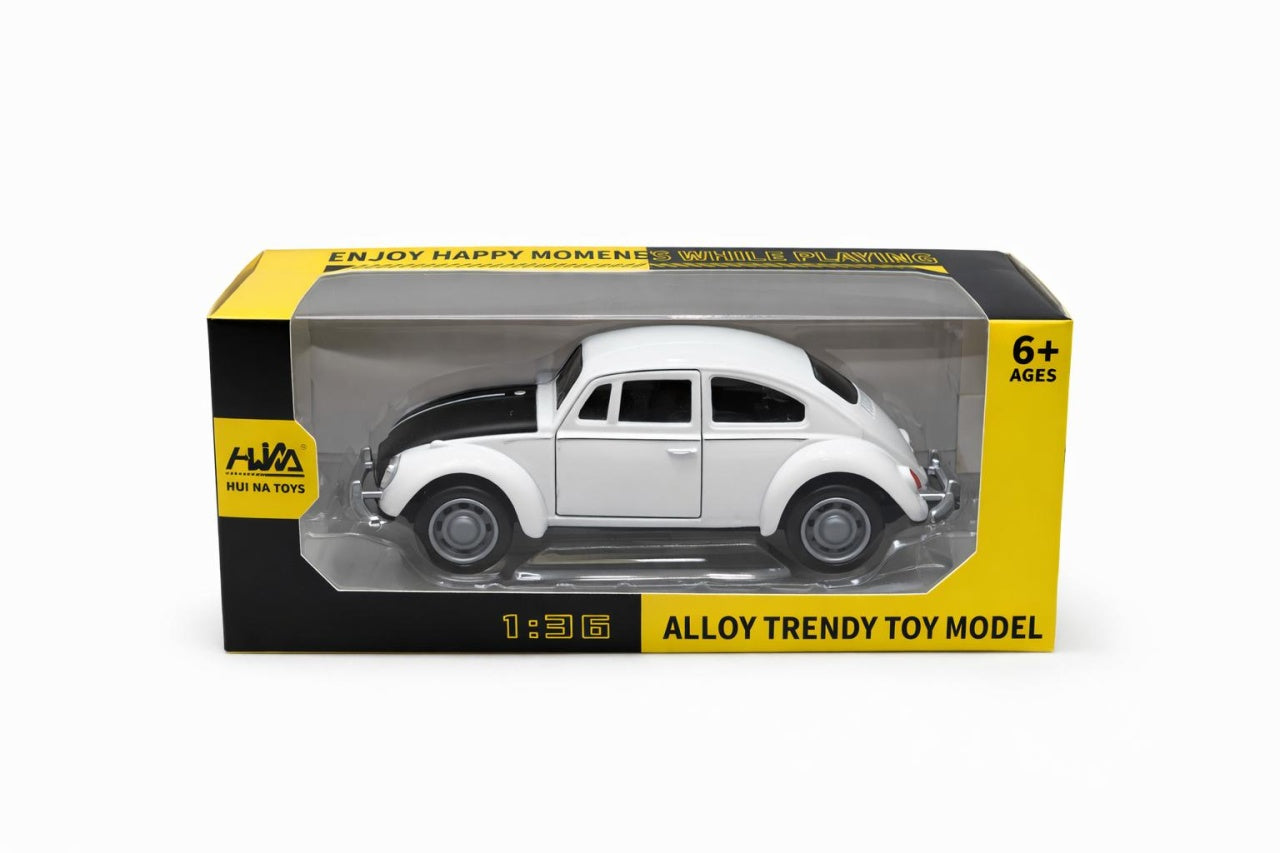 Masinuta metalica alba cu capota neagra pullback 1:36 model clasic