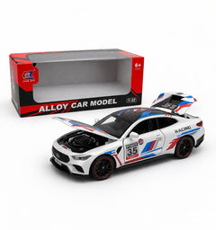 Masinuta metalica alloy die-cast scara 1:32, alba racing, capota si portiere deschise, 6 ani+